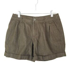 Versona Size‎ 10 Brown High Rise Pleated Cuffed Shorts Cotton Blend